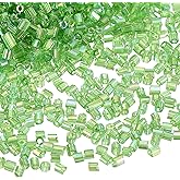 uxcell 1400Pcs Glass Bugle Beads, 1.5x1.5mm Tube Mini Loose Glass Seed Spacer Bead for DIY Earrings Necklaces Bracelets Jewelry Making (Light Green)