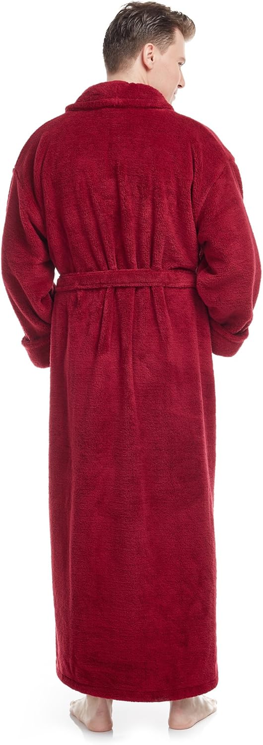 Arus Men's Shawl Collar Full Length Tall Long Fleece Robe, Turkish Bathrobe: Clothing
