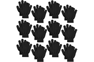 Kids Magic Gloves,12 Pairs Full Fingers Knit Gloves Stretchy Warm Gloves Bulk for Boys Girls