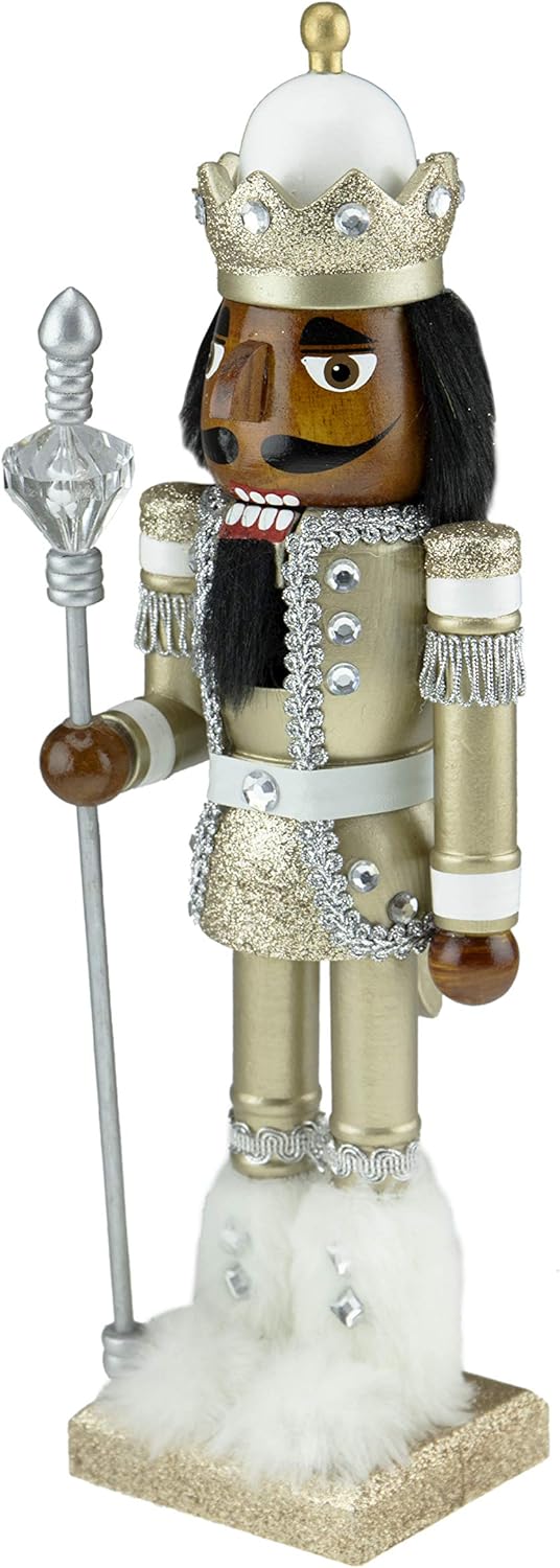 Nutcrackers - Clever Creations African American Gold King 14 Inch Traditional Wooden Nutcracker, Festive Christmas Décor for Shelves and Tables