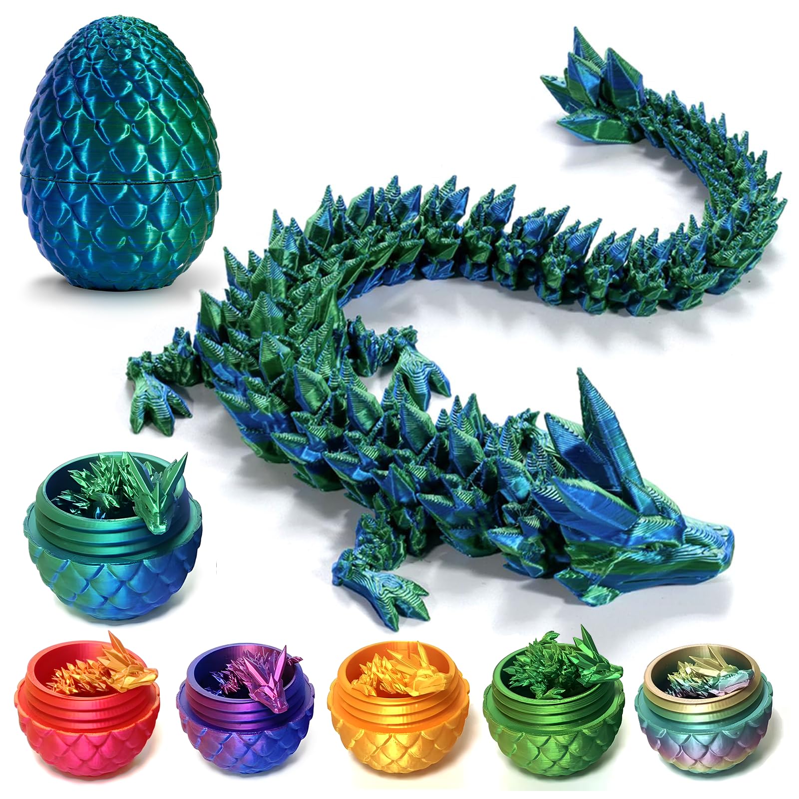 3D Printed Articulated Dragon Egg with Flexible Joints - Crystal Mystery Dragon Inside for Home Office Decor - Executive Desk Toys for Adults and Kids