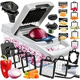 Multi 23-in-1 Pro Vegetable Chopper &amp; Mandoline Slicer, 10 Blade-in-1 | Mandoline Food Cutter for Tomato Fruit, Vegetable cutter with Hand Protector, Egg Separator &amp; Slicer, Container（White）