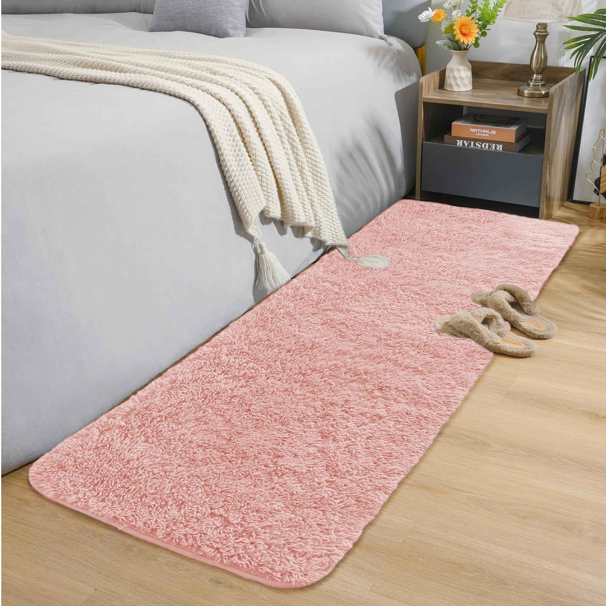 Oxford Homeware Rugs Living Room – Pink Area Rugs for Bedroom, Lounge Large Hallway Runner Rug 80x300 cm Anti Slip – Modern Soft Rug Washable Floor Carpets