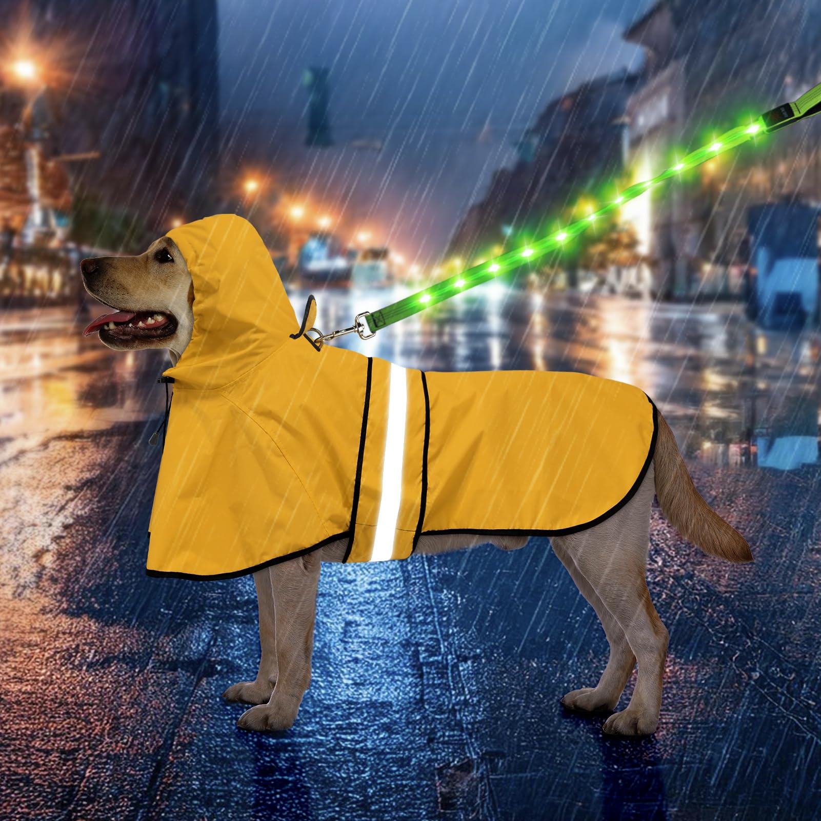 Weesiber Dog Coats Waterproof - Adjustable Dog Raincoat with Reflective Strip, Lightweight Rain Jacket for Small to X-Large Dogs (Large, Yellow)