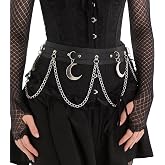 WARANDOD Women Adjustable Chain Waist Belt with Faux Leather Strap, Moon Charm Punk Gothic Belt Chain for Skirts Dresses(Waist 25.6-32.7in)