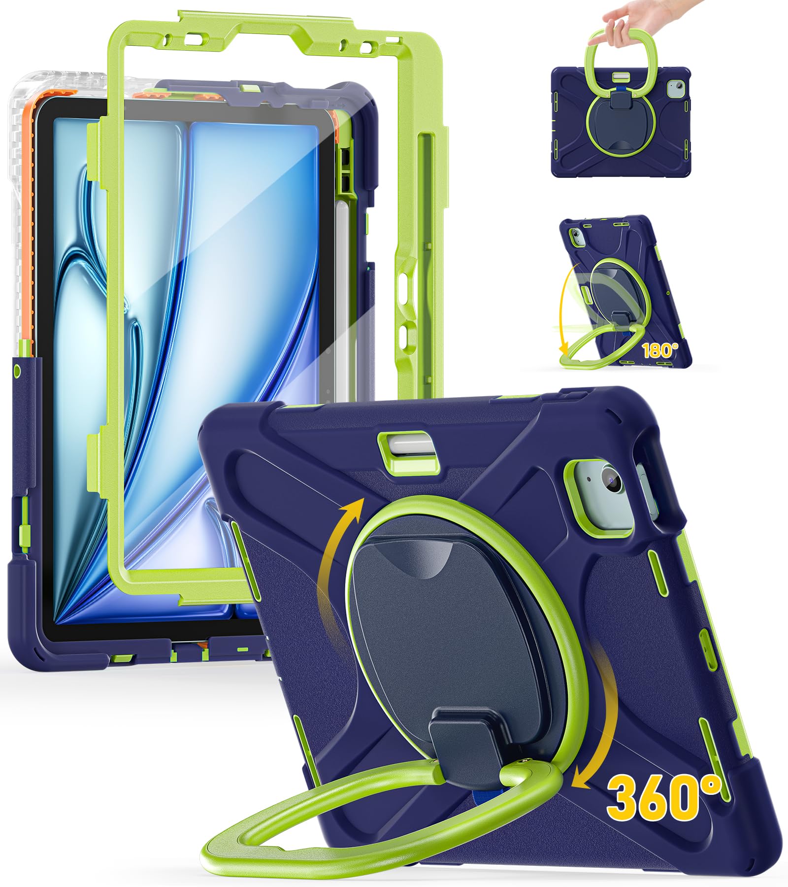 Photo 1 of BRAECN for iPad Air 11 Inch Case M3/M2 2025/2024, iPad Air 5th/4th Gen 10.9”, iPad Pro 11 Inch 4th/3rd/2nd/1st, Protective Cover with Screen Protector,Shoulder Strap,Pencil Holder, Handle & Kickstand
