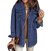MISS MOLY Denim Jacket for Women Trendy Oversized Long Sleeve Frayed Hem Boyfriend Jean Shacket Coat