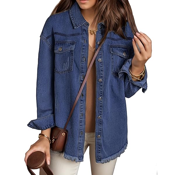HTD Women's Jean Jacket Button Down Long Sleeve Denim Jackets Wi