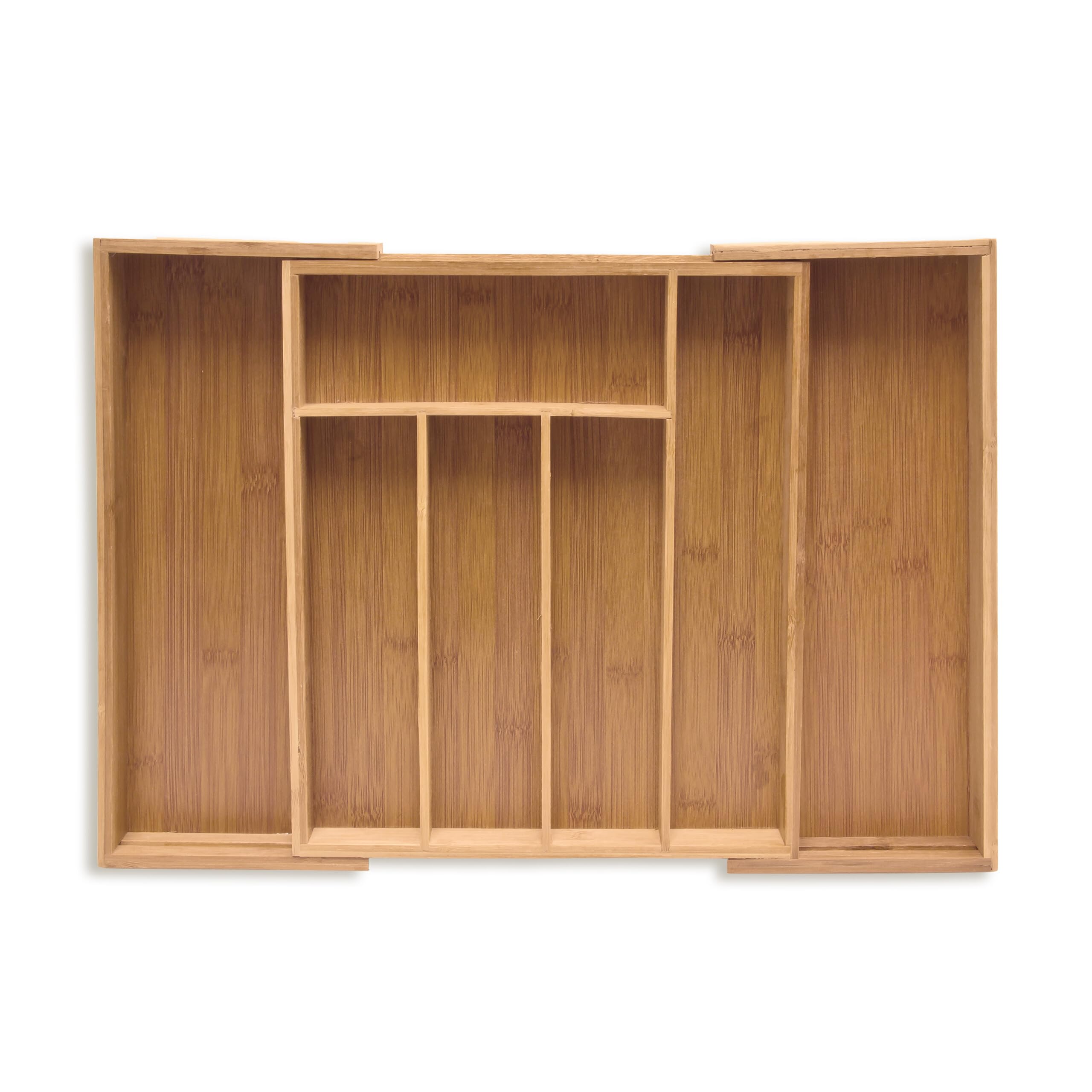 Relaxdays Cutlery Tray, Extendable, 5-7 Compartments, 6.5 x 38 x 35.5 cm, Tall Kitchen Drawer Insert, Bamboo, Natural