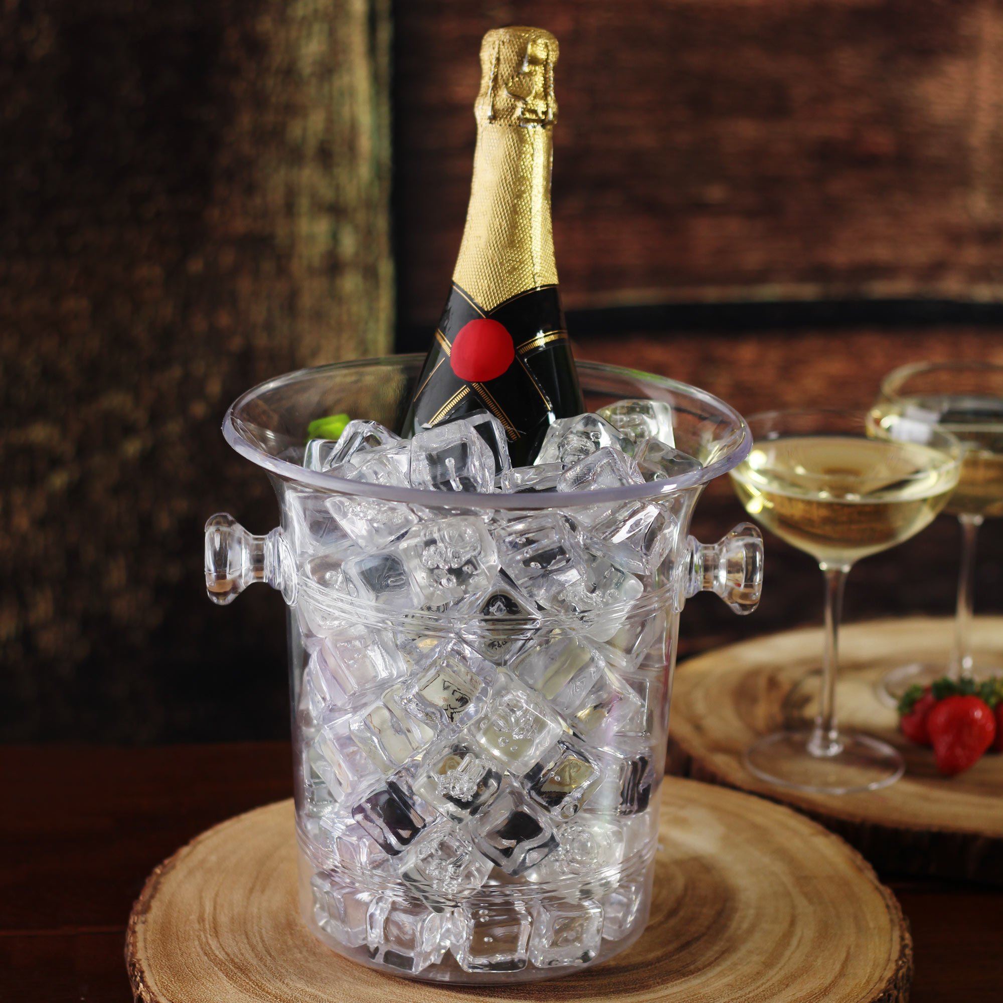 Wine & Champagne Bucket Clear - Plastic Wine Cooler with Handles