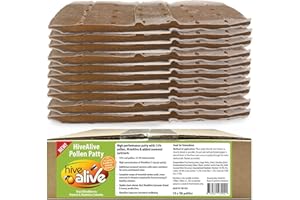 Pollen Patties for Honey Bees - 10lb (10x1lb) Natural Bee Food with 15% Real USA Pollen, Full Dose of Hive Alive Concentrate, Seaweed Micronutrients, and Amino Acids to Improve Colony Health, Brood