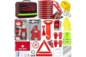 FORTUNING'S JDS 298PCS Roadside Emergency Car Kit- Car Emergency Kit with Jumper Cables, Roadside Emergency Kit for Vehicles, Emergency Car Kit, Car Safety Kits, Gloves,Tow Strap,Tool Kit,Reflective Warning Triangle
