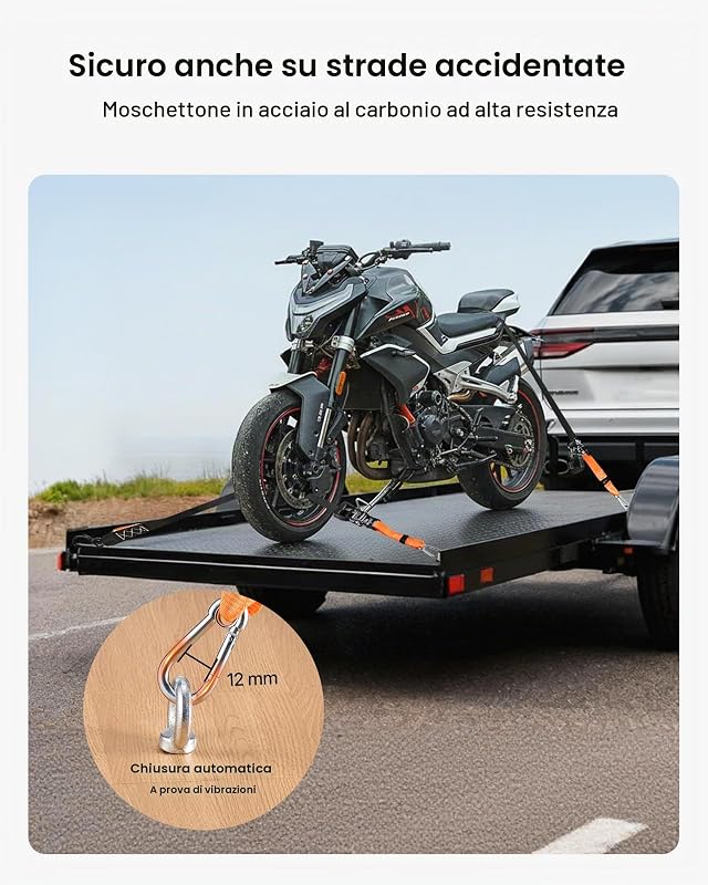 Cinghie di Fissaggio Resistenti da 38,1 mm x 1,8 m con Moschettoni, Resistenza alla Rottura di 1100 kg, Borsa per il Trasporto, per Traslochi, Rimorchi, Motociclette, Kayak, Confezione da 2