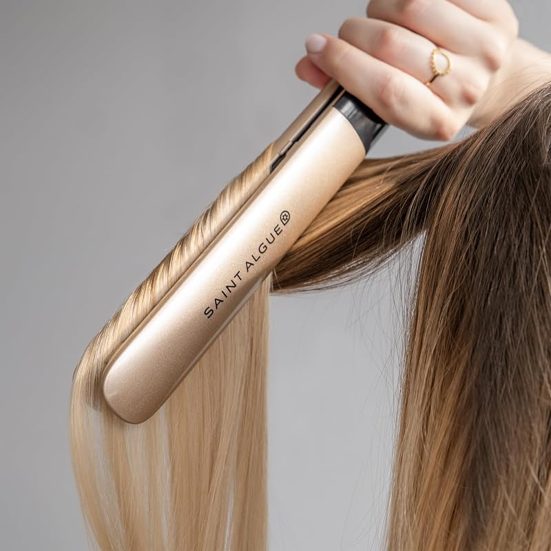 SAINT ALGUE Alisador GOLD - Alisado desde raíz, placas finas cerámica y turmalina, temperatura 150-230°C, para cabello liso a ondulado, diseño ergonómico y profesional. — foto 6 de 7
