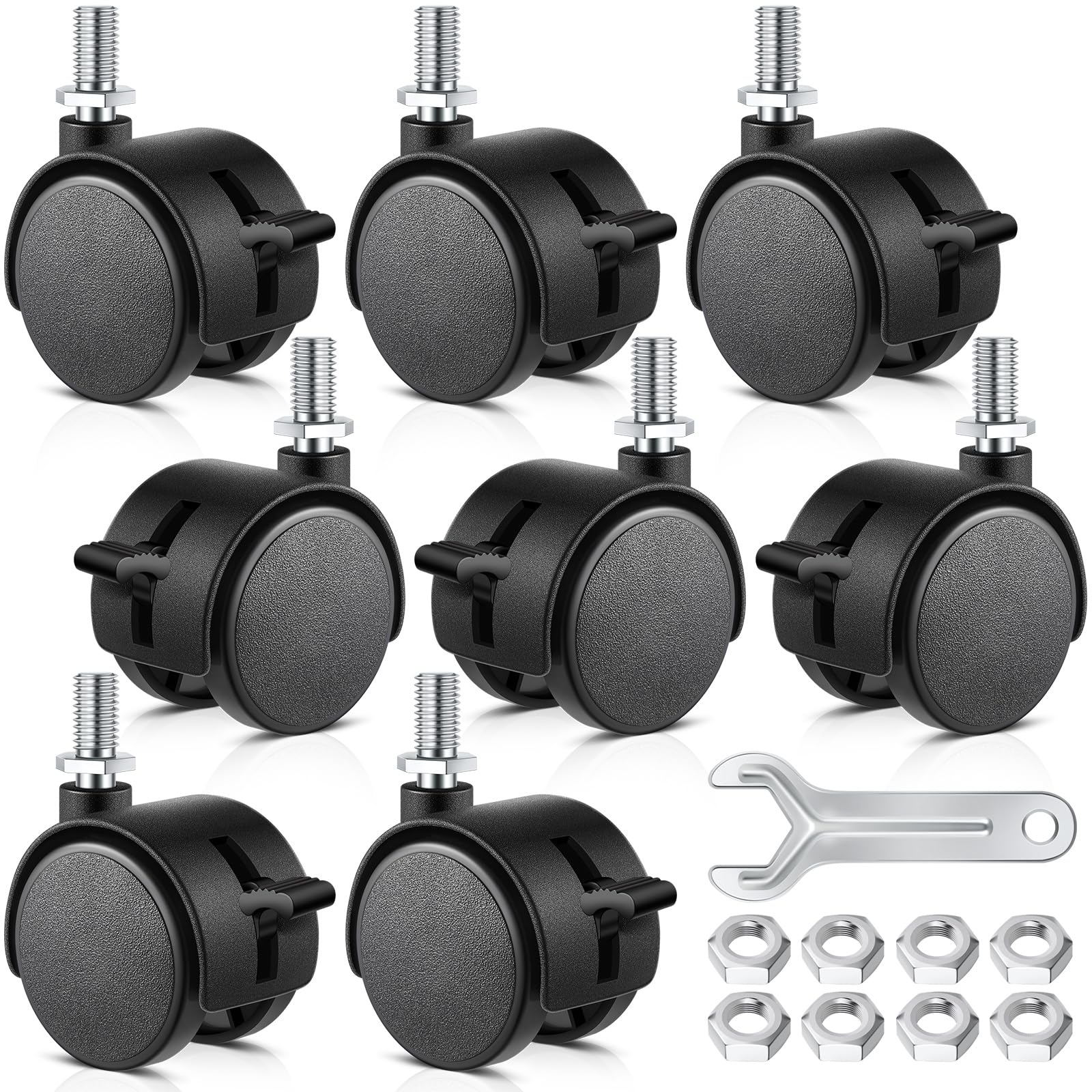 Photo 1 of Barydat 8 Pcs 1. 5 Inch Plastic Furniture Wheels with Brake Swivel Replacement Wheels Small Nylon Plastic Casters for Rolling Cart Table Chair Cabinet, Black (Screw Style)