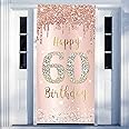 60th Birthday Door Banner Decorations for Women, Pink Rose Gold Happy 60th Birthday Door Cover Backdrop Party Supplies, Large Sixty Year Old Birthday Poster Sign Decor