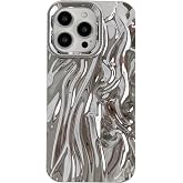 Caseative for iPhone 15 Pro Max Case, Silver | Pleated Water Ripple Chrome Wave Pattern Soft