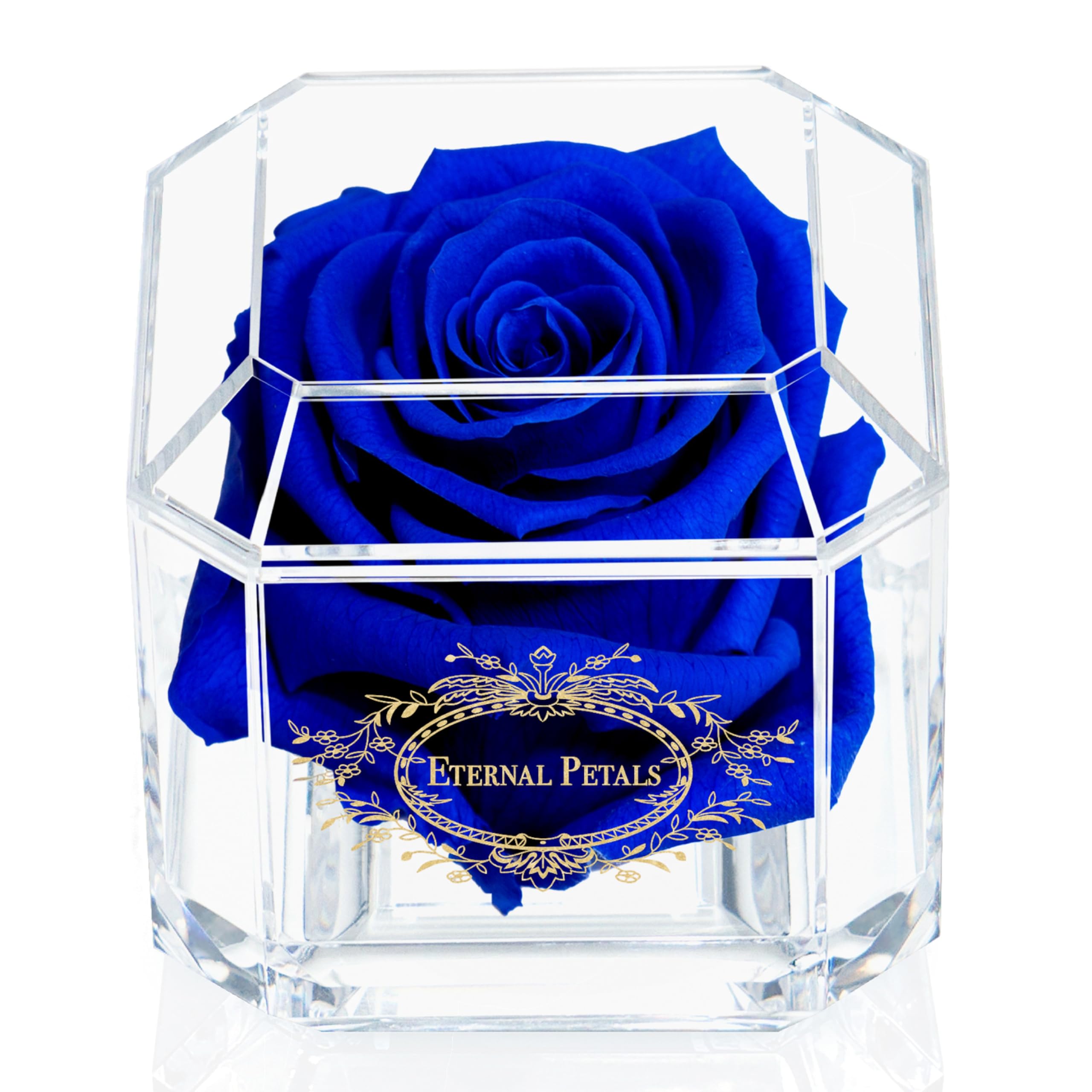 Eternal Petals A 100% Real Rose That Lasts Years, Handmade in UK – White Gold Solo (Dark Blue)