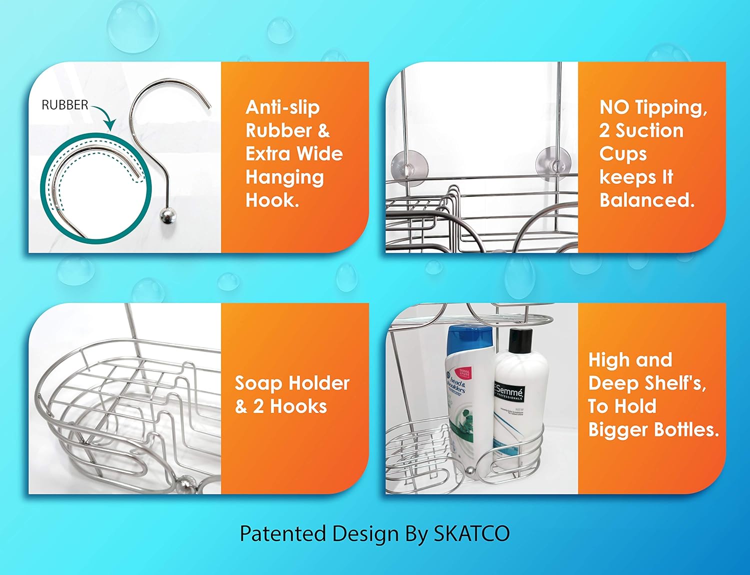 SKATCO Hanging Shower Caddy 2Tier RustResistant Stainless Steel