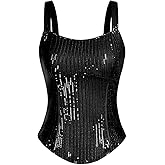 GRACE KARIN Sequin Tank Tops for Women Bustier Corset Top Sparkle Sexy Slim Camisole Sleeveless Party