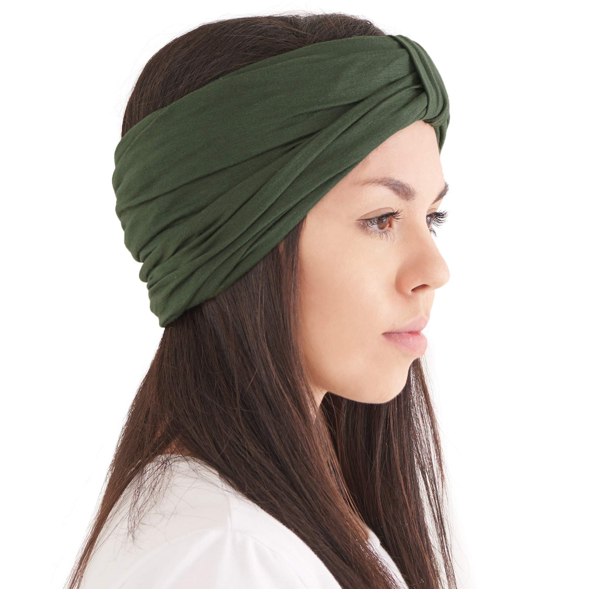 CHARM Womens Turban Headband & Headcover - Winter Bandana Head Wrap Chemo Hat Khaki