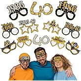 Turypaty 24Pcs 1986 40th Birthday Paper Glasses Decorations for Men Women - Black Gold Happy 40th Birthday Paper Eyeglasses Photo Props, Vintage 1986 Forty Years Old Birthday Party Supplies