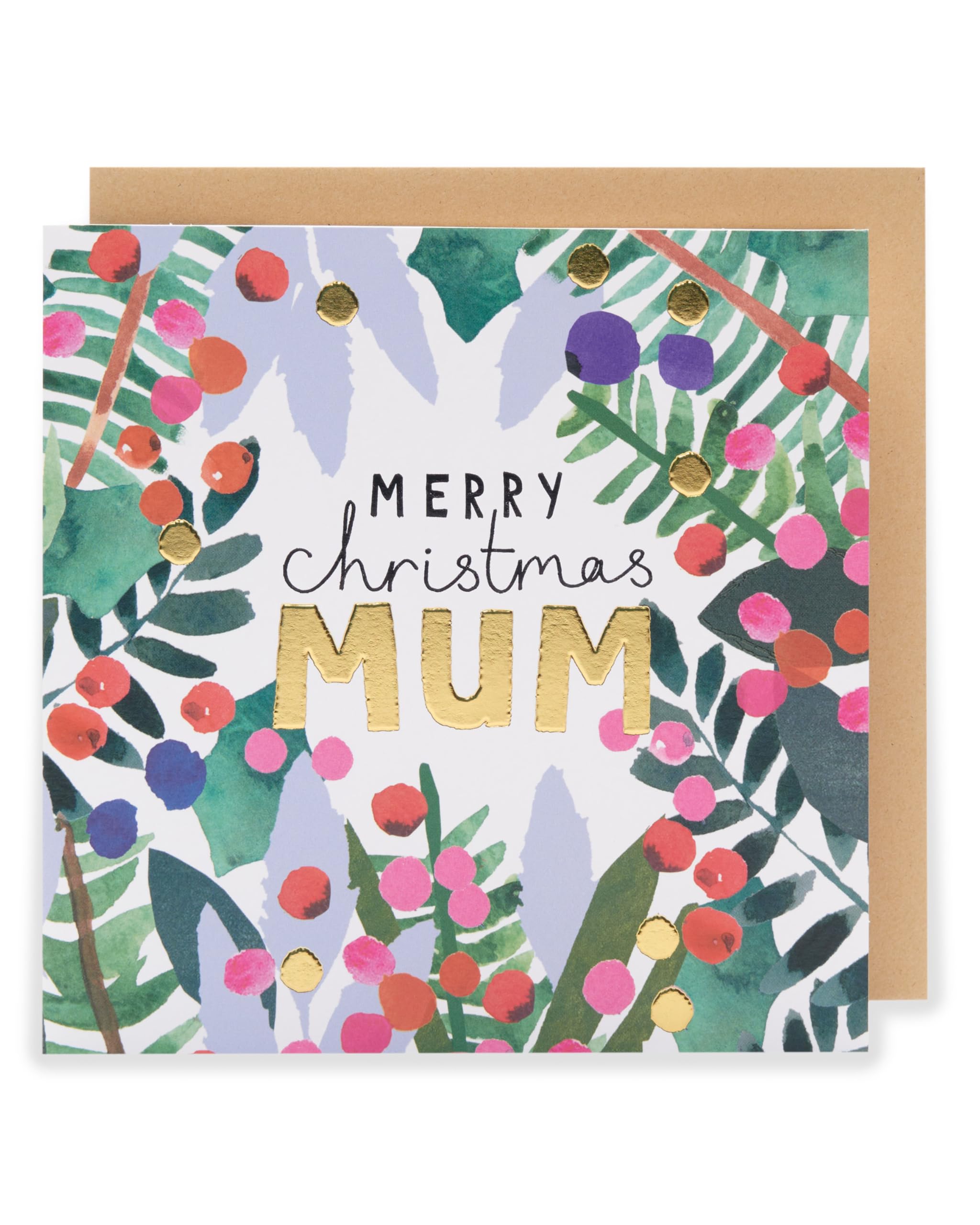 UK Greetings Mum Christmas Card Artistic Foiled Embossed Kindred Art Range Xmas Greetings - Kindred Art Range Heartfelt Gift, Vibrant Design, Winter Foliage, Family Festive Wishes, Eco-Friendly