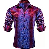Barry.Wang Mens Silk Shirts Floral Paisley Button Down Dress Shirt for Men Mexico Western Cowboy Shirt Vintage