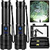 Rechargeable Flashlights 90,000 High Lumens - 2 Pack, Super Bright Flash Light with 7 Lighting Modes, 24H Long Life Powerful Flashlight with Side Light, IPX7 Waterproof Flashlight for Camping Home