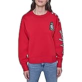 KARL LAGERFELD womens Long Sleeve Crew Neck Varsity Patch Fleece Sweatshirt