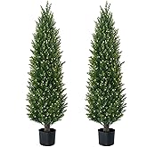4FT Artificial Cedar Topiary Trees Set of 2 Faux Pine Trees White Berries Fake Shrubs UV Resistant Potted Plant Artificial Plants for Front Porch Garden Indoor Outdoor