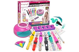 Amagoing Nail Art Studio for Girls, Nail Polish Kit for Kids Age 6-12 Year Old, 3 in 1 Nail Polish Pen, Nail Dryer, Fashion Stickers, Glitter, Decoration Supplies, Makeup Gift for Birthday, Girly Spa