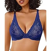 Avidlove Underwire Bras for Women Sexy Lace Deep Plunge V Neck Unlined Bralettes Plus Size 2026 Navy Blue