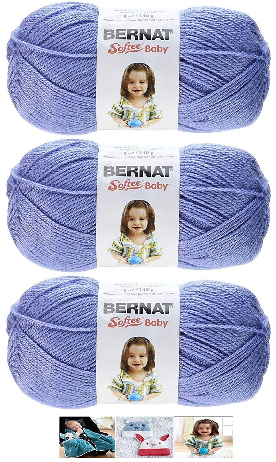 BERNAT SOFTEE BABY - PACK OF 3 BALLS - 140G EACH BALL,MAUVE,11 x 9 x 3 inches