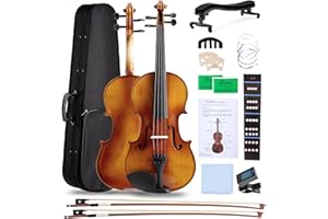 FDT&ENJOY Solid Wood Violin 4/4 Full Size for Beginner with Violin Strings Violin Bow Violin Rosin Shoulder Rest Violin Tuner Finger Guide for Violins and Violin Case, Antique Glossy Brown