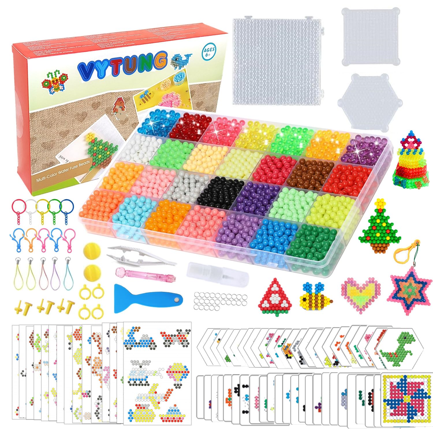 Vytung Water Fuse Beads Set,28 Colors 4000 PCS Water Spray Beads Set,389 Patterns,DIY Water Sticky Beads for Kids Beginners Activity Pack