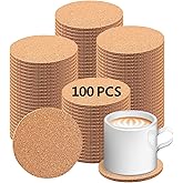 100 pcs Cork Coasters for Drinks, Bulk Blank Coasters DIY Crafts, Non-Slip, Heat-Resistant, Absorbent and Reusable Coffee Coaster for Home Tabletop Decoration