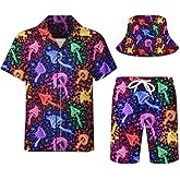 Nosirhoc Men's 2 Piece Tracksuit funny hawaiian shirts for men Button Down Shirt Shorts rave Outfits With Bucket Hats