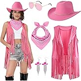 Western Cowgirl Outfits for Women Cowgirl Costume Fringe Vest Hat and Accessories Set