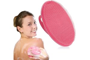 Soft Silicone Body Cleansing Brush Shower Scrubber, Gentle Exfoliating and Massage for all Kinds of Skin (Pink)