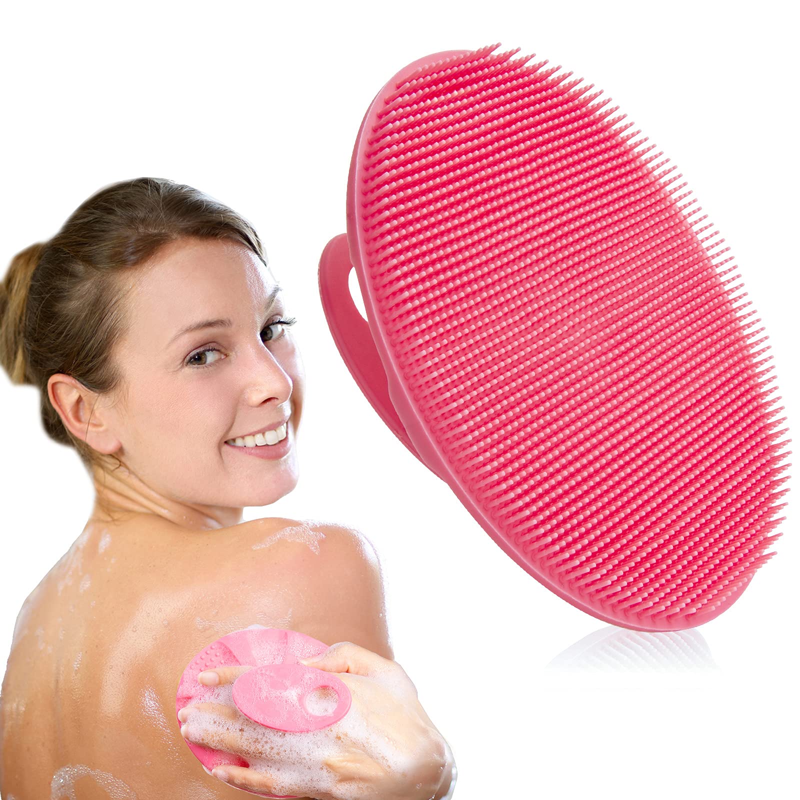 INNERNEED Soft Silicone Body Cleansing Brush Shower Scrubber, Gentle Exfoliating and Massage for All Kinds of Skin (Pink)
