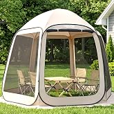 VEVOR Pop up Screen House Tent, 10 x 9.2 ft, 4-8 Person Screen Gazebo, Portable Screened in Canopy with Carry Bag, Netting Sides, Ground Stakes, for Garden, Patio, Backyard, Outdoor Activities, Beige