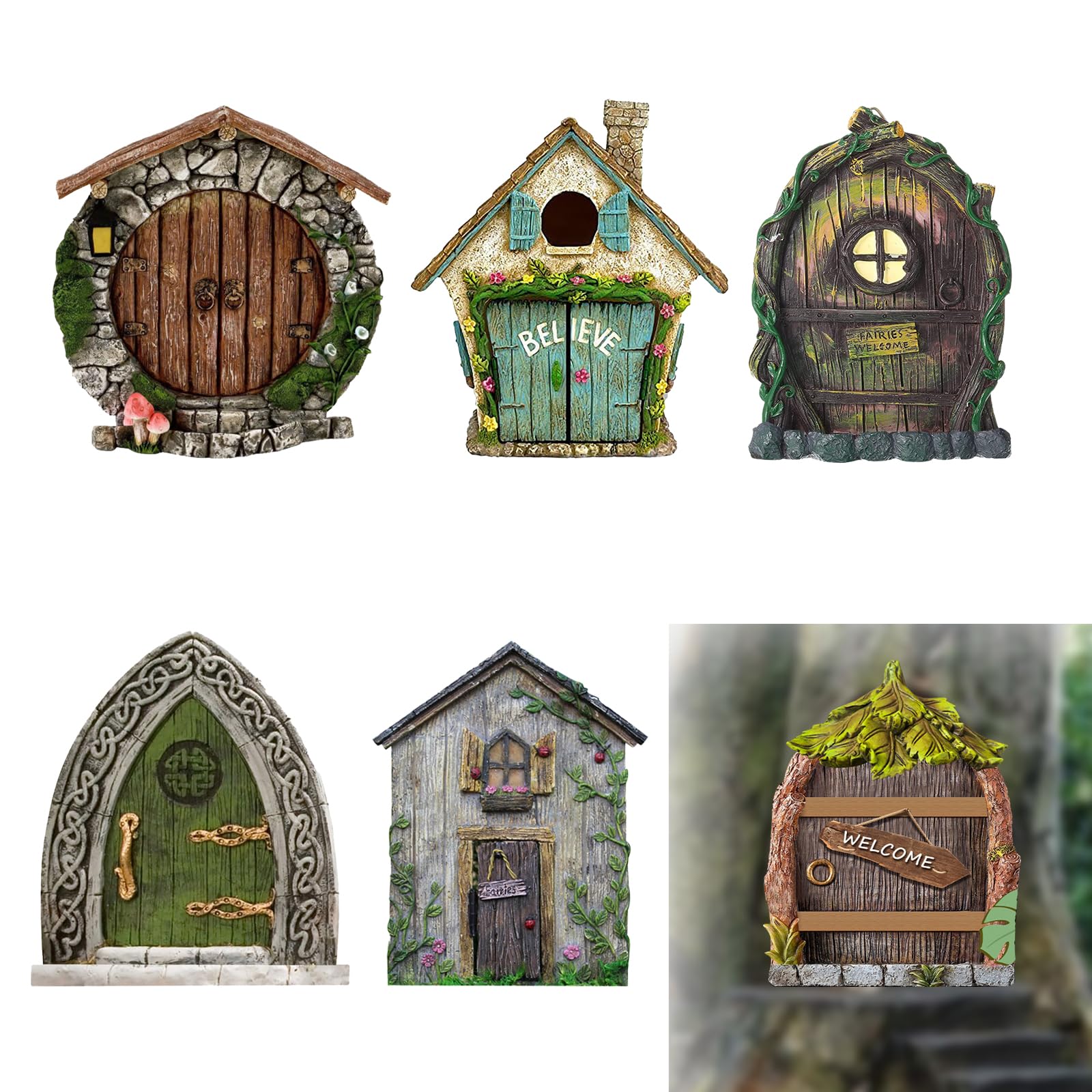 BSITSSS 6 Pcs Fairy Door, Miniature Fairy Doors for Garden Trees, Wooden Fairy Garden Door, Fairy World Fairies Doors, Elf Door for Garden Trees Yard Art Trees Potted Decoration