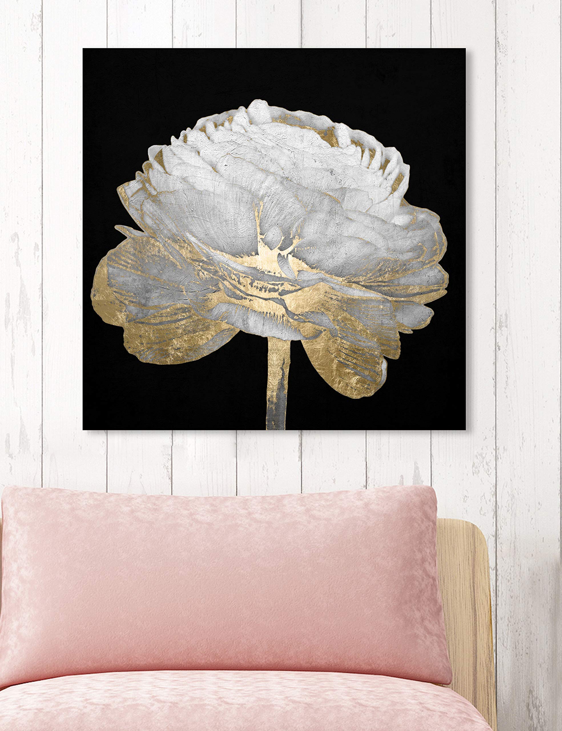 Side View Black, White and Gold Floral Canvas Print Wall Art Decor, 24
