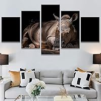 SIGNWIN 5 Panel Canvas Wall Art Modern Art Animals Dramatic Elephants Giraffe Multicolor Photography Southwest for Home Decorations Ready to Hang - 60