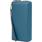 Bveyzi Women RFID Blocking Wallet Leather Zip Around Phone Clutch Large Capacity Ladies Travel Purse Wristlet | RFID Blocking, Zip Around, Large Capacity