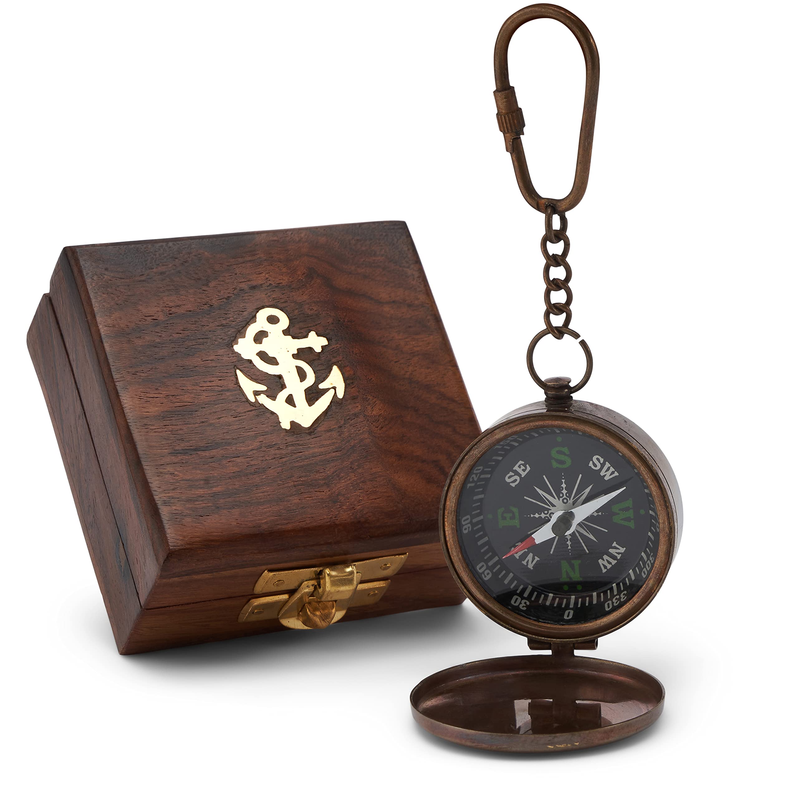 NKlaus 11663 Compass Keyring with Lid 5 cm Brass Pitch Compass Direction Indicator