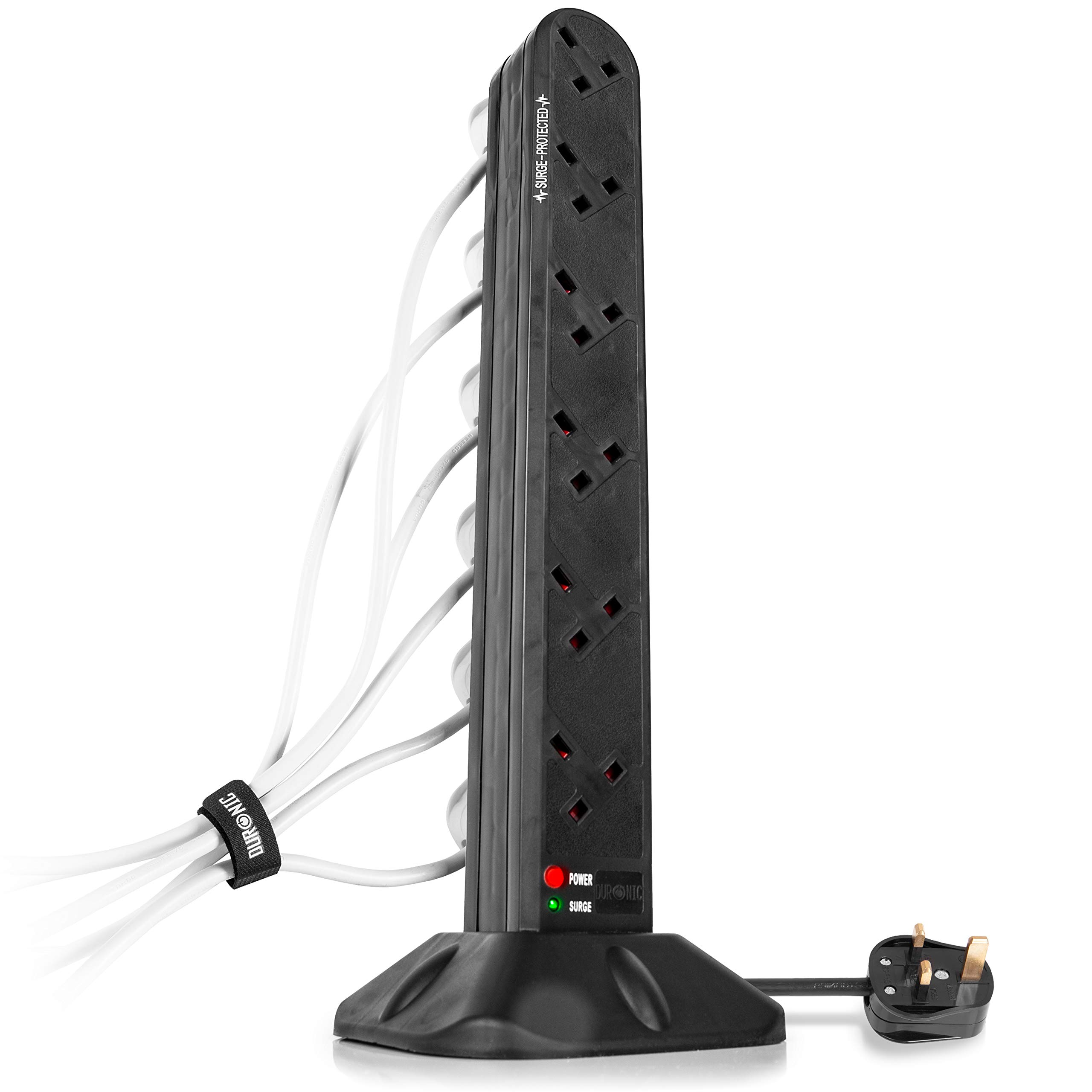 Duronic 12 Way Extension Lead Tower ST12B | 12 Gang Power Strip Cord | Surge & Spike Protector | UK Plug Sockets | BLACK | Electric Multi Plug Adapter | Max. 3000W Capacity | 1.8 Meter Power Cable โ image 1