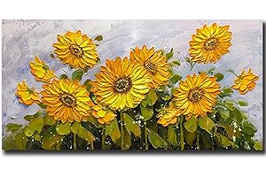 Yotree Paintings - Sunflower Wall Art 3D Texture Painting on Canvas Prints Wall Decor for Living Room Bedroom Office Home Decor Ready to Hang 24x48 inches