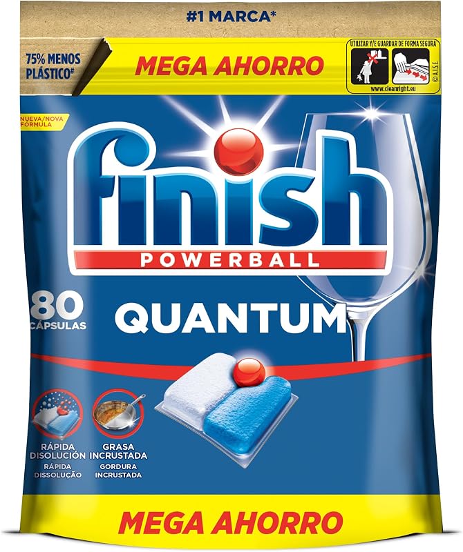 Powerball Quantum All in 1 Tablets para máquina de lavar loiça tudo em 1, limpeza profunda e brilho superior, 80 comprimidos